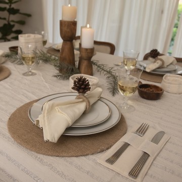 Mantel de Tusor Rayas Plata